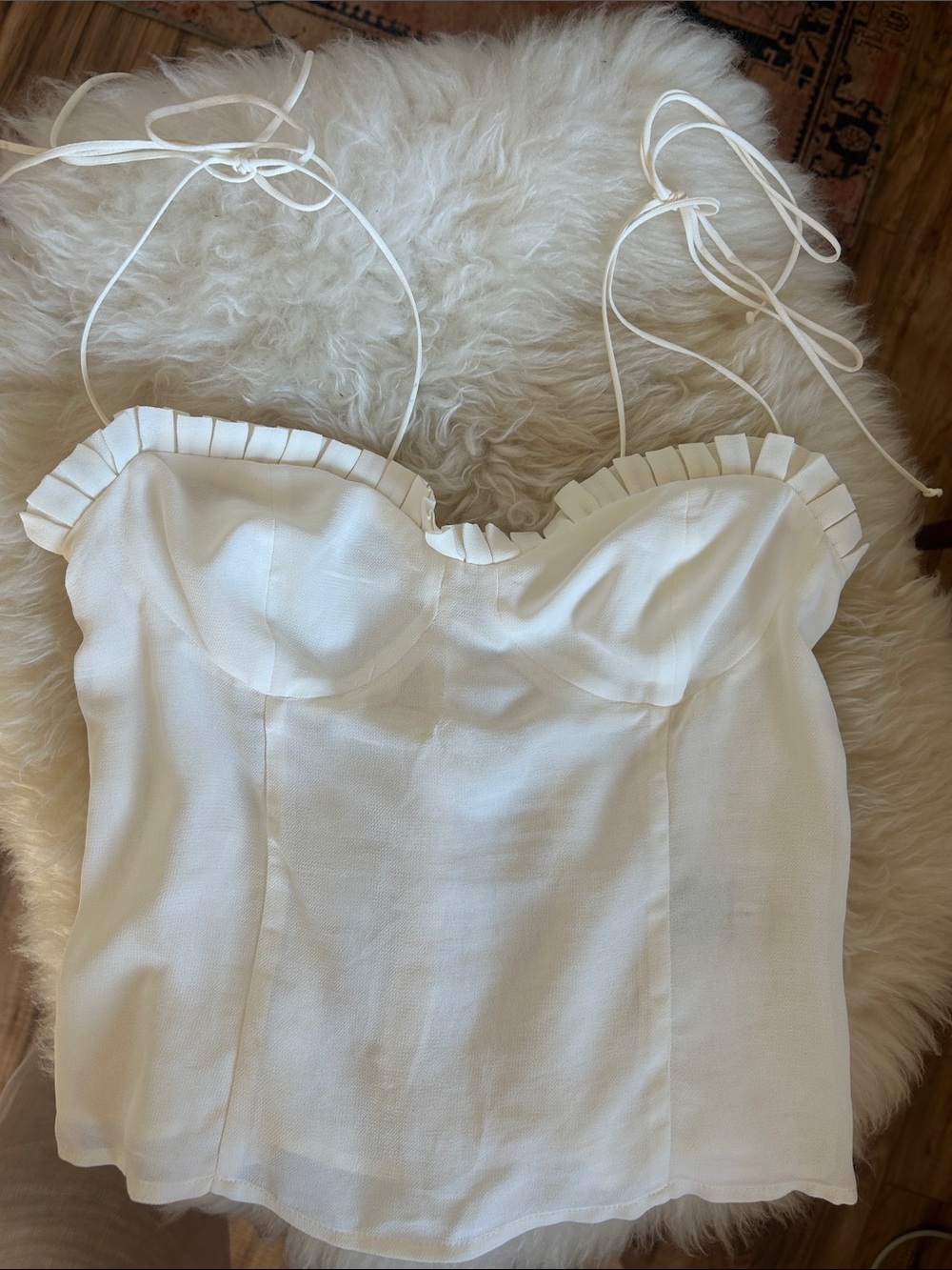Reformation Crepe Bone White Ruffle-Trim Bustier Camisole